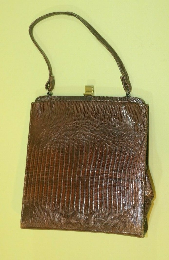 Vintage Antique Brown Alligator Leather Bag Purse Clutch