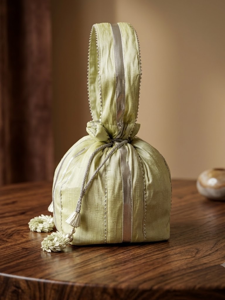 Indian Gotta Lining with Matching Handle Gifting Wedding Favor Potli Bag
