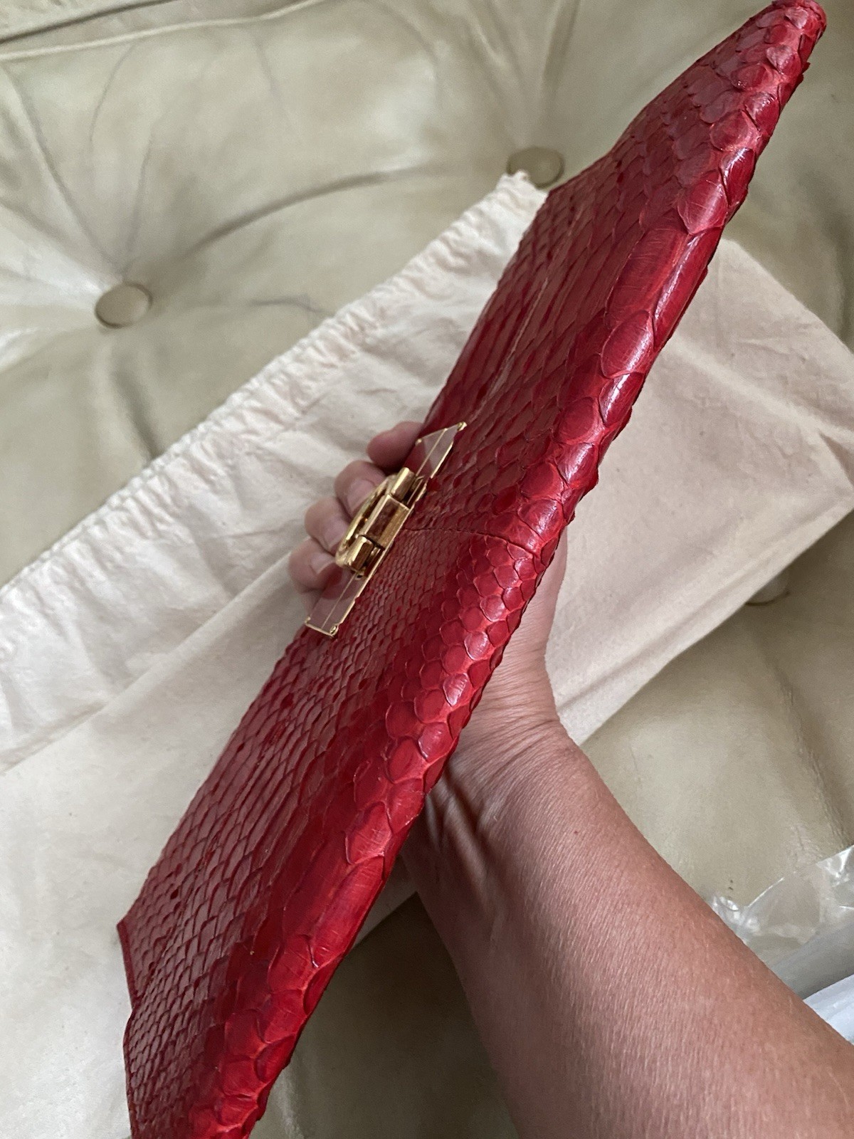 Rare Salvatore Ferragamo LARGE Python Clutch Evening Bag Leather Red Lock Key