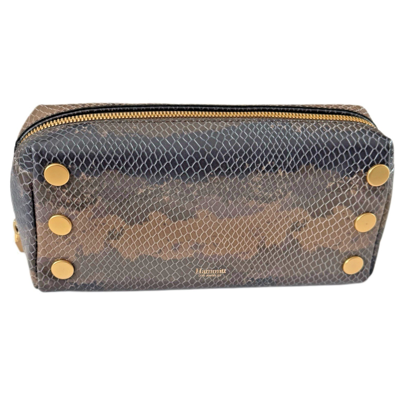HAMMITT JAVA SNAKE/BRUSHED GOLD CONVERTIBLE COSMETIC BAG – CLUTCH BAG NWT $175