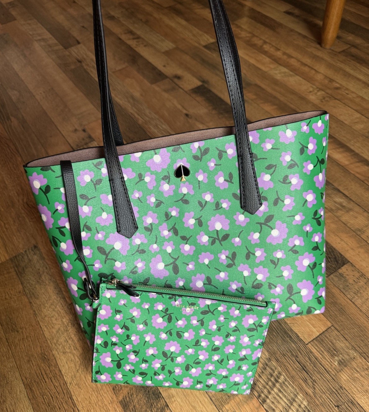Kate Spade Molly Party Floral Small Tote Green With Zipper Pouch New With Tags