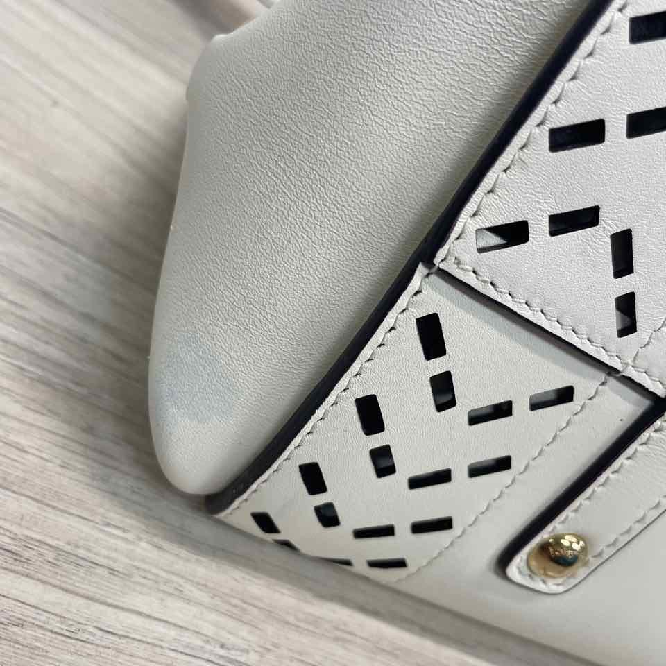 Salvatore Ferragamo Cream Leather Cutout Satchel Handbag