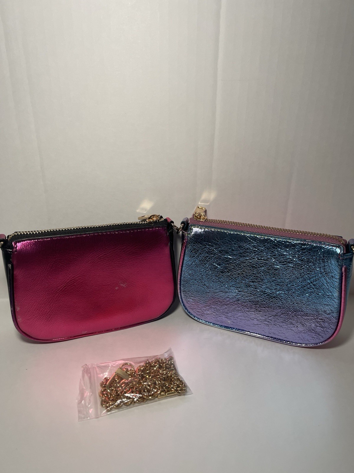 Dress Up Your Purse Metallic Pouch Set Pink Blue Crossbody Chain Strap Bundle