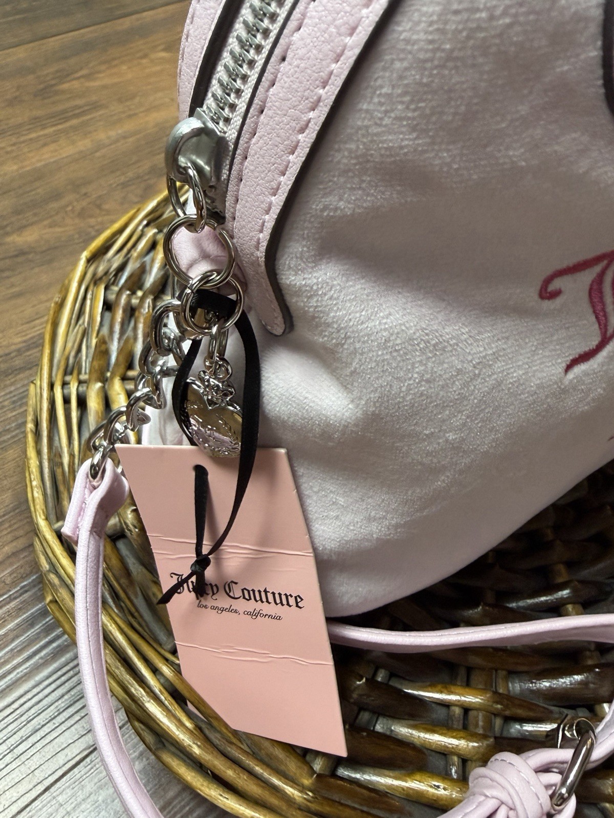 Juicy Couture White Pink medium satchel Top Handle Zip w/ Detachable Strap