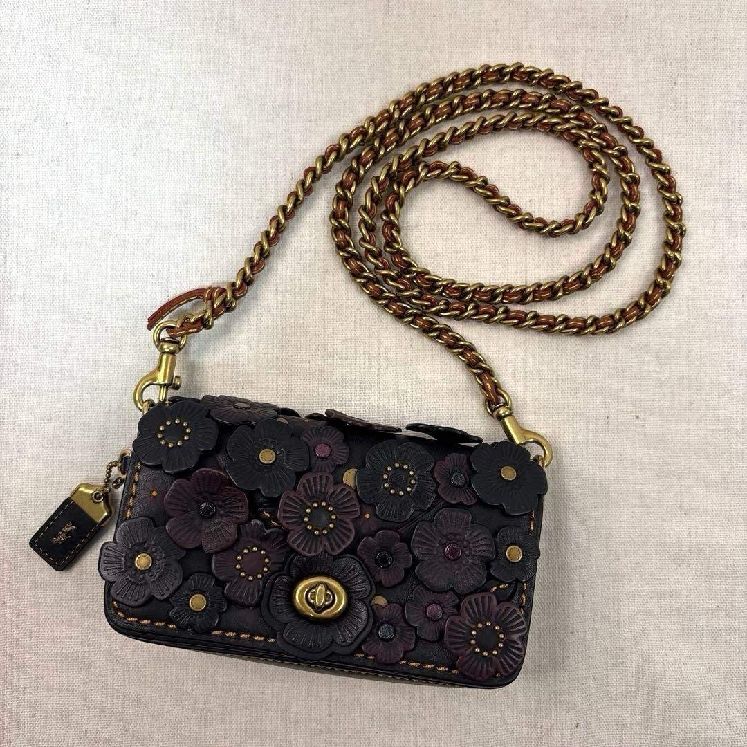 Coach Shoulder Bag Dinky T Roses Leather 10510 Chain
