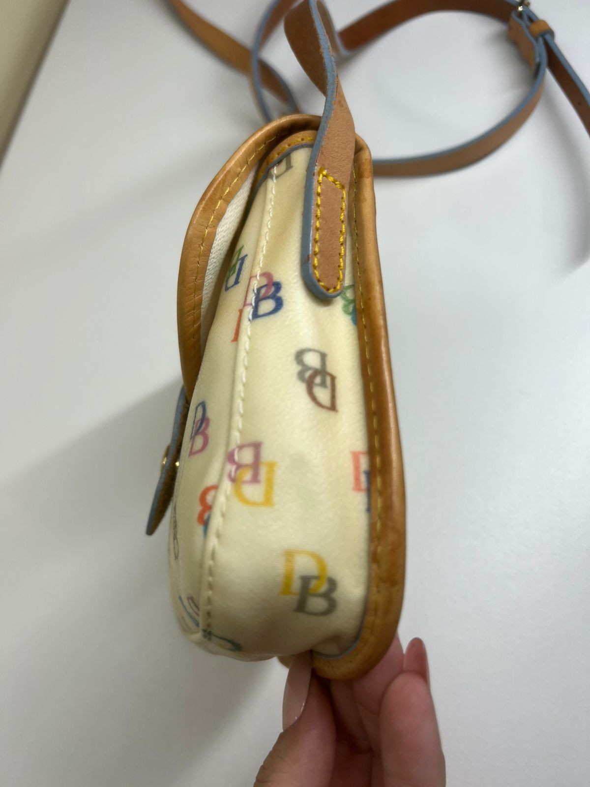 Dooney & Bourke Monogram Small Crossbody Bag Ivory Multicolor Brown Strap