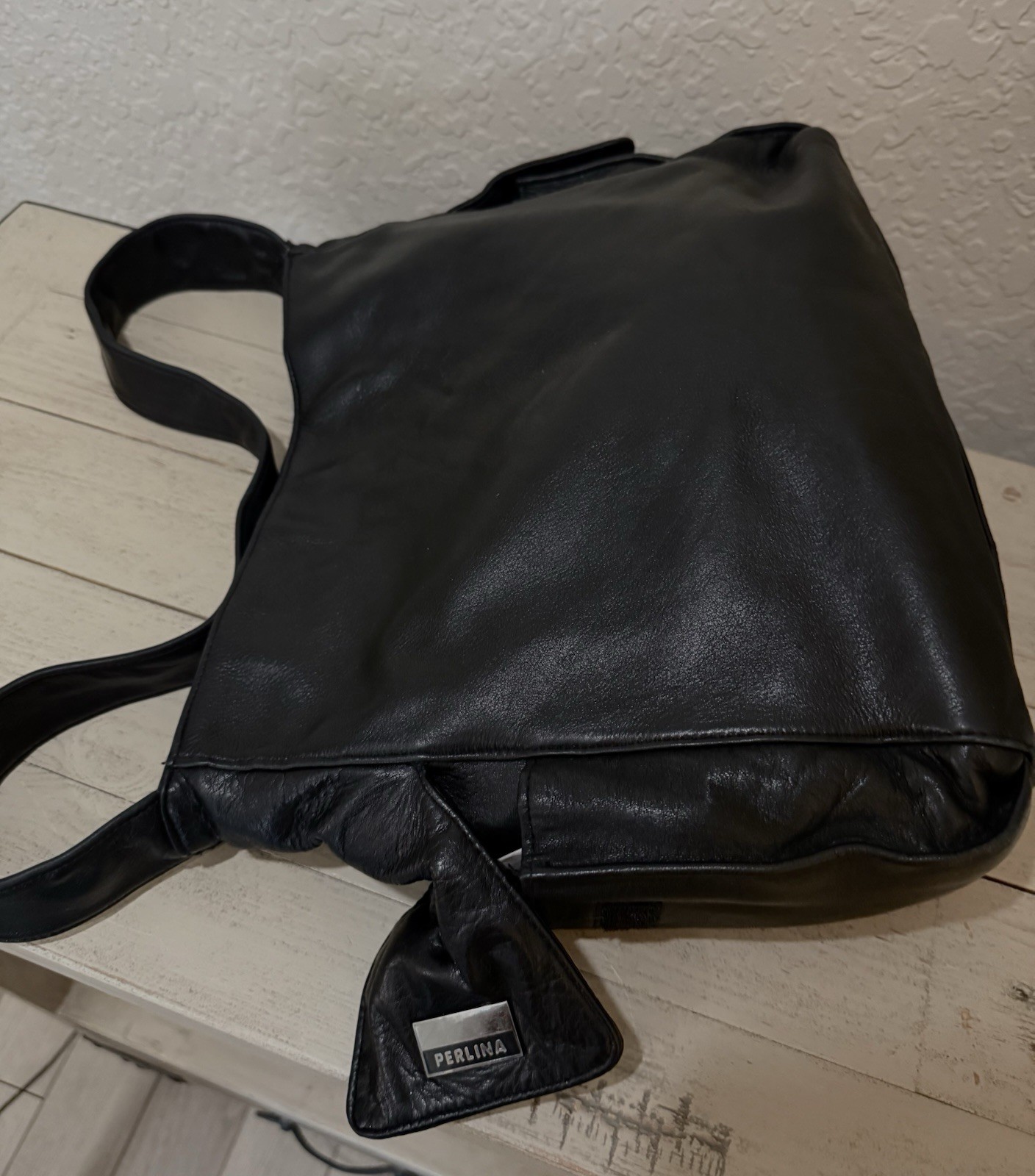 Perlina New York Black Leather Hobo Shoulder Bag Vintage Soft Leather