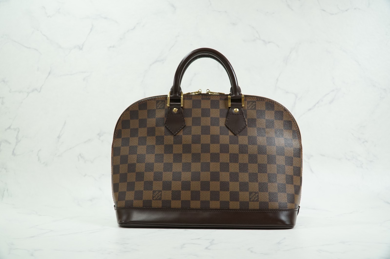 [Excellent] LOUIS VUITTON Damier Ebene Alma PM Handbag Brown Auth w/Extra Strap