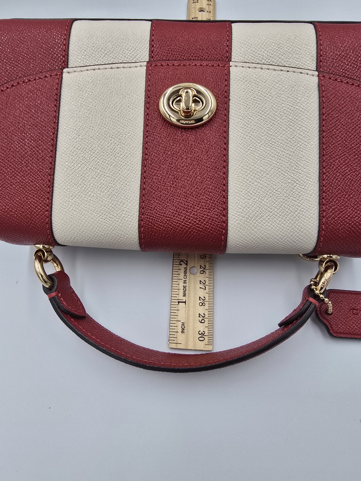 COACH C1435 Red White Tilly Top Handle Crossgrain Satchel Crossbody Gold Trnlock