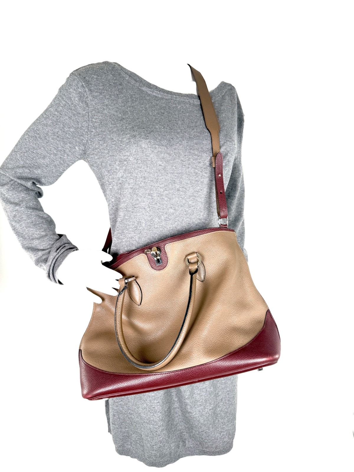 Moynat Josephine MM Bi Color Taupe Medoc Shoulder Crossbody Bag