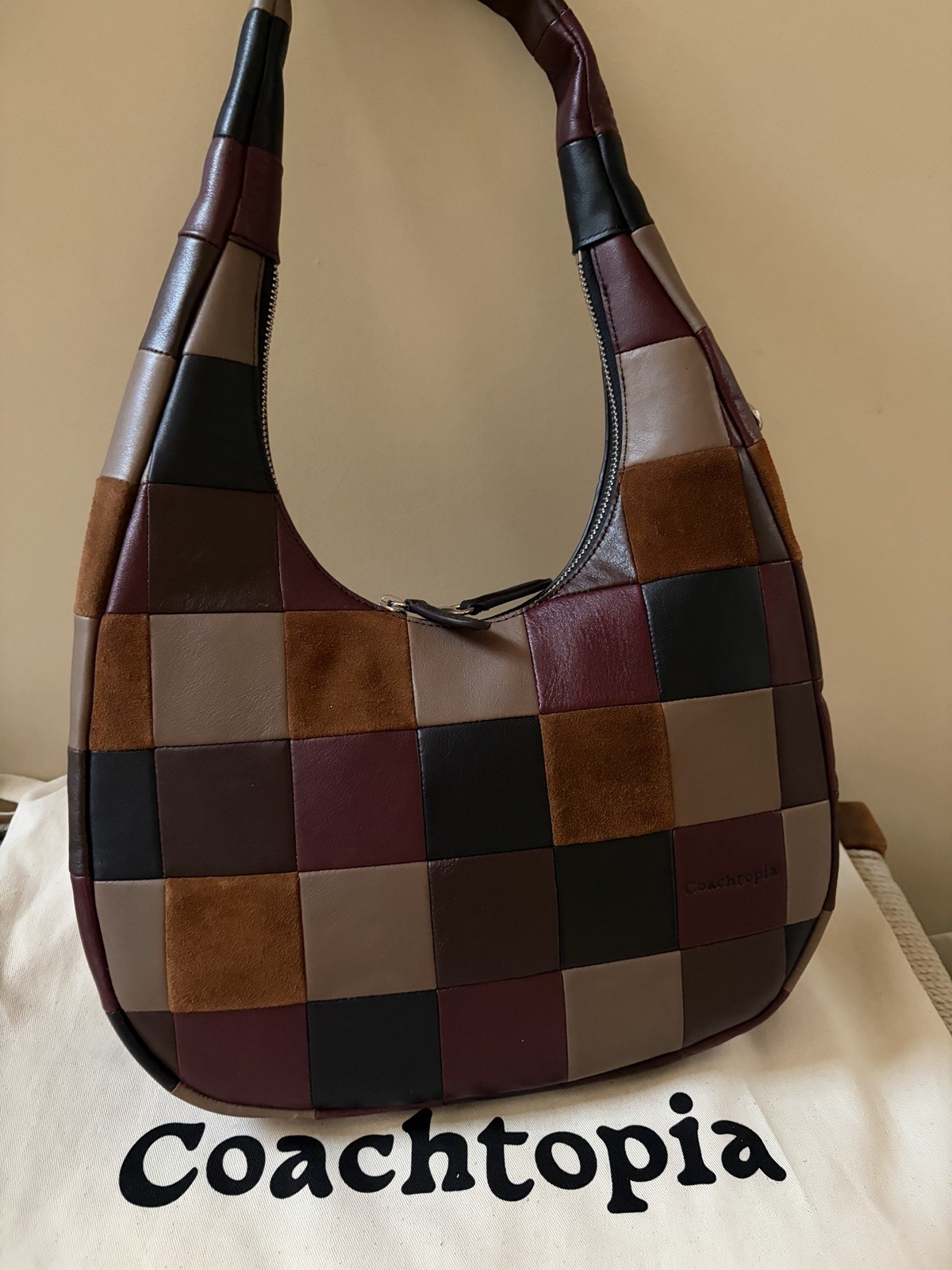 Coach Coachtopia Alter Ego Crescent Shoulder Bag Checkerboard Suede Leather NWT