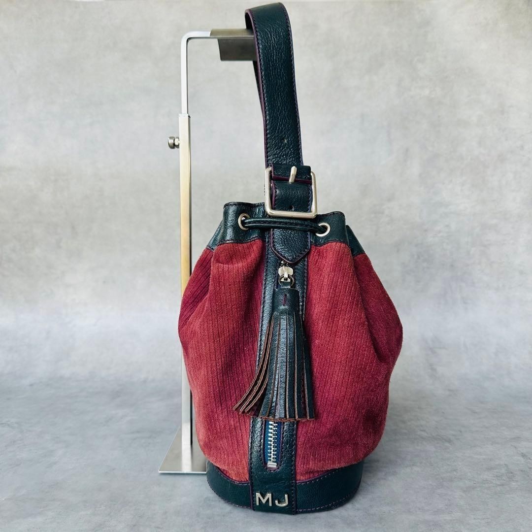 MARC JACOBS Drawstring Bucket Shoulder Bag Flower Leather Corduroy