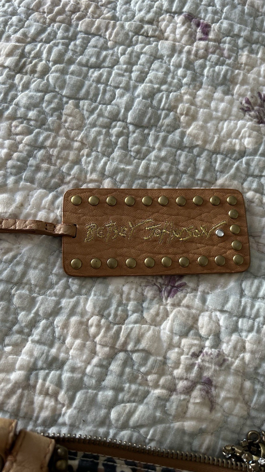 Betsey Johnson RARE Tan Leather Studded Buckle Bag Leopard Interior Vtg Purse