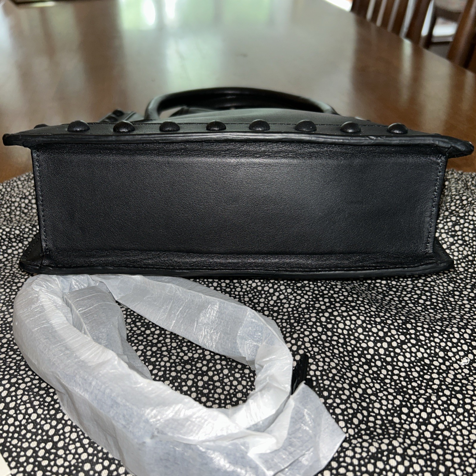 Loeffler Randall Studded Leather Junior Work Tote Black with Ivory Snakeskin NIB