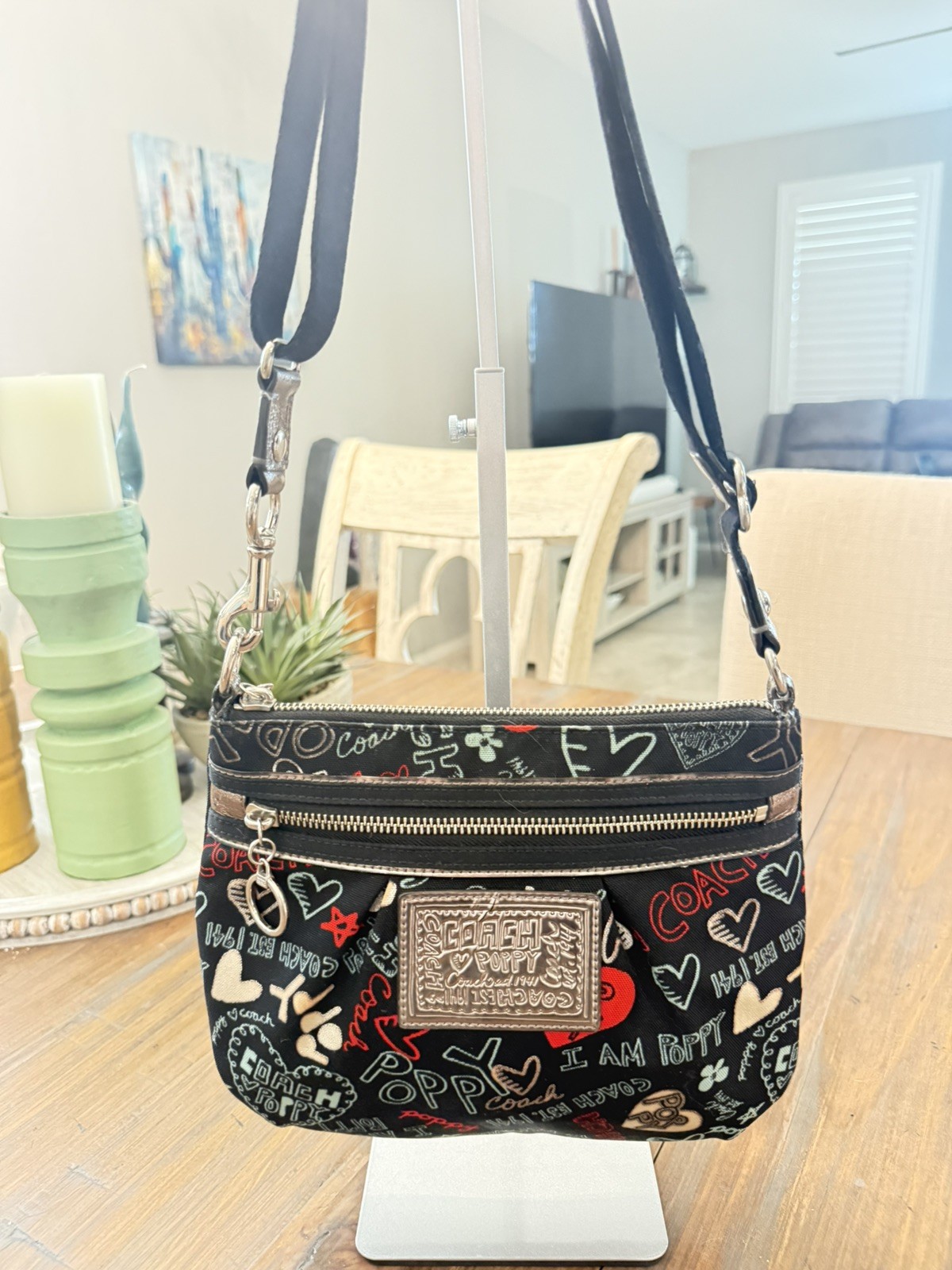 Coach Poppy Graffiti Crossbody purse bag Black red white