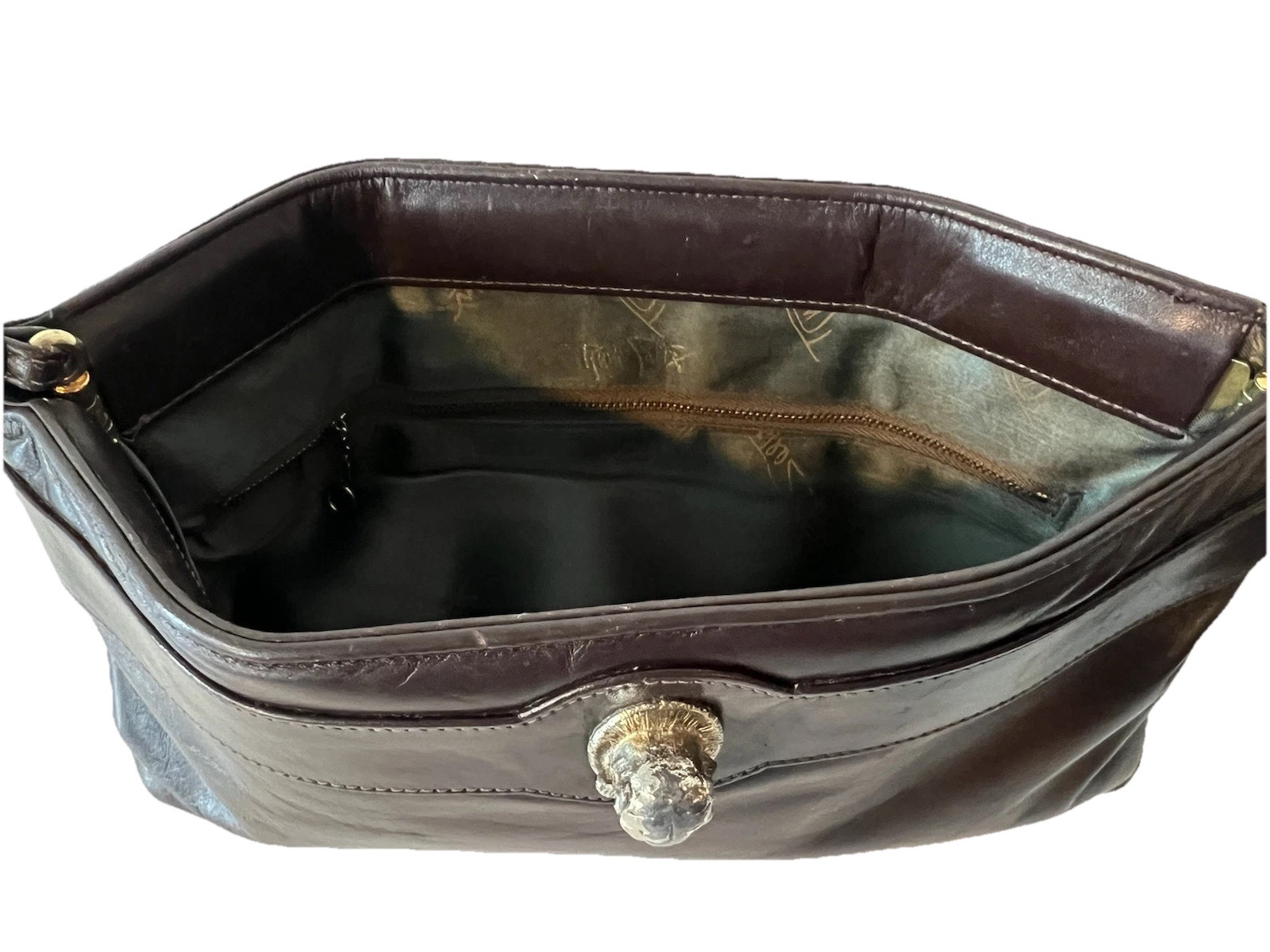 VTG Ruth Saltz 70s Clutch Wristlet Premium Dark Brown Leather Large Cougar Head