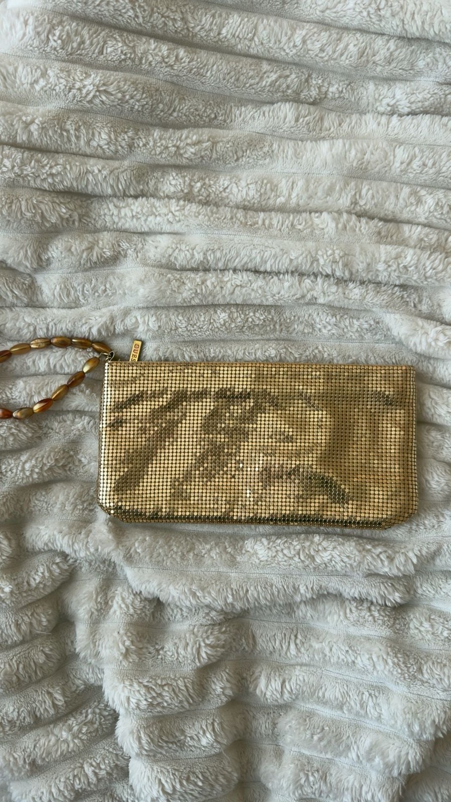 Guess Gold Tone Metal Mesh Wristlet Clutch