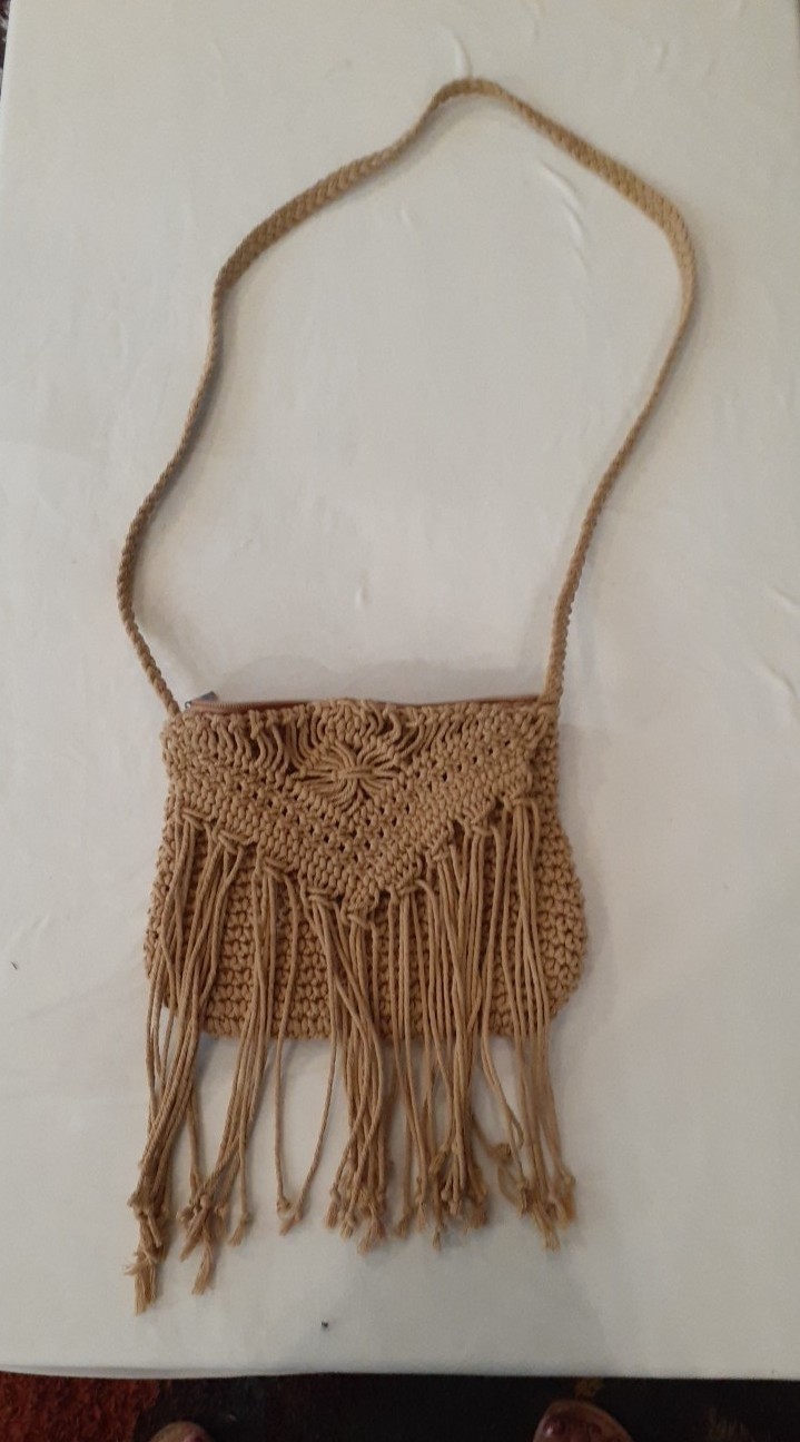 Woven Handbag Crochet Crossbody Purse Fringe Open Weave Boho Festival Bag Zipper