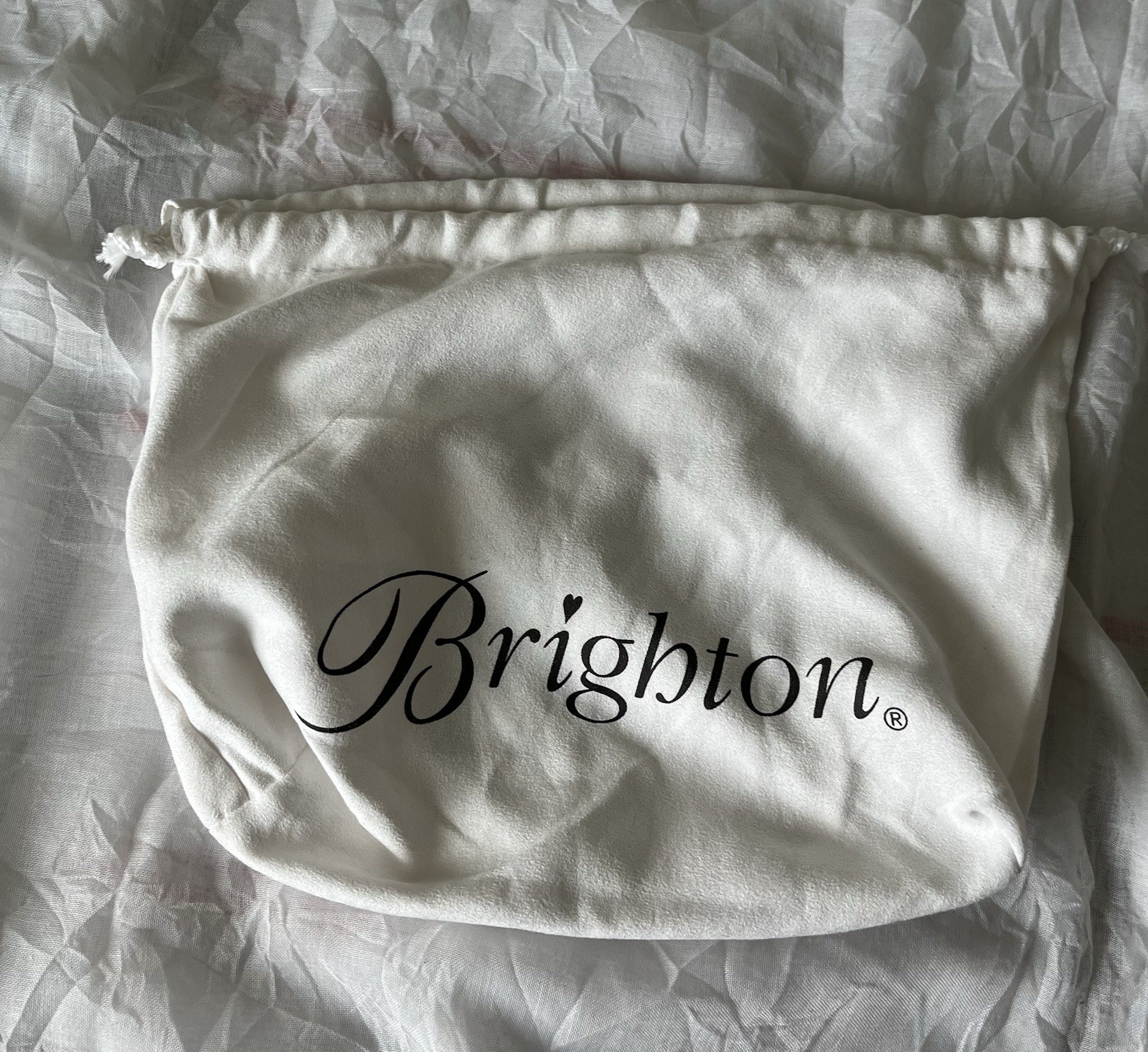 Brighton Purse Storage Dust bag White Logo Drawstring bag NWOT 11″ x 8″ approx
