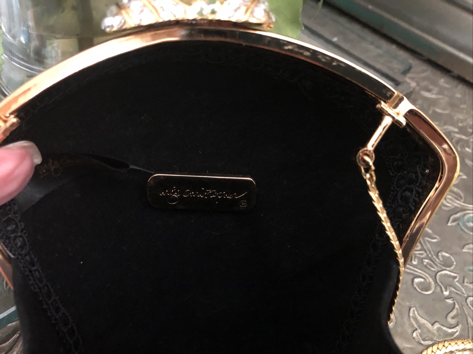 Inge Christopher Luxury Evening Mini Gold Embellished Hard Case Occasional Bag