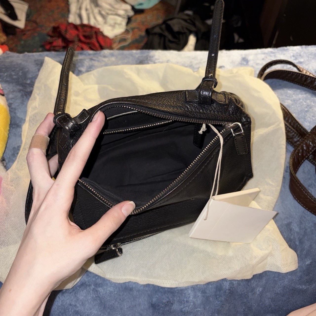 Givenchy Mini Crossbody Bag Black Zip, Adjustable Strap, Silver Hardware Logo