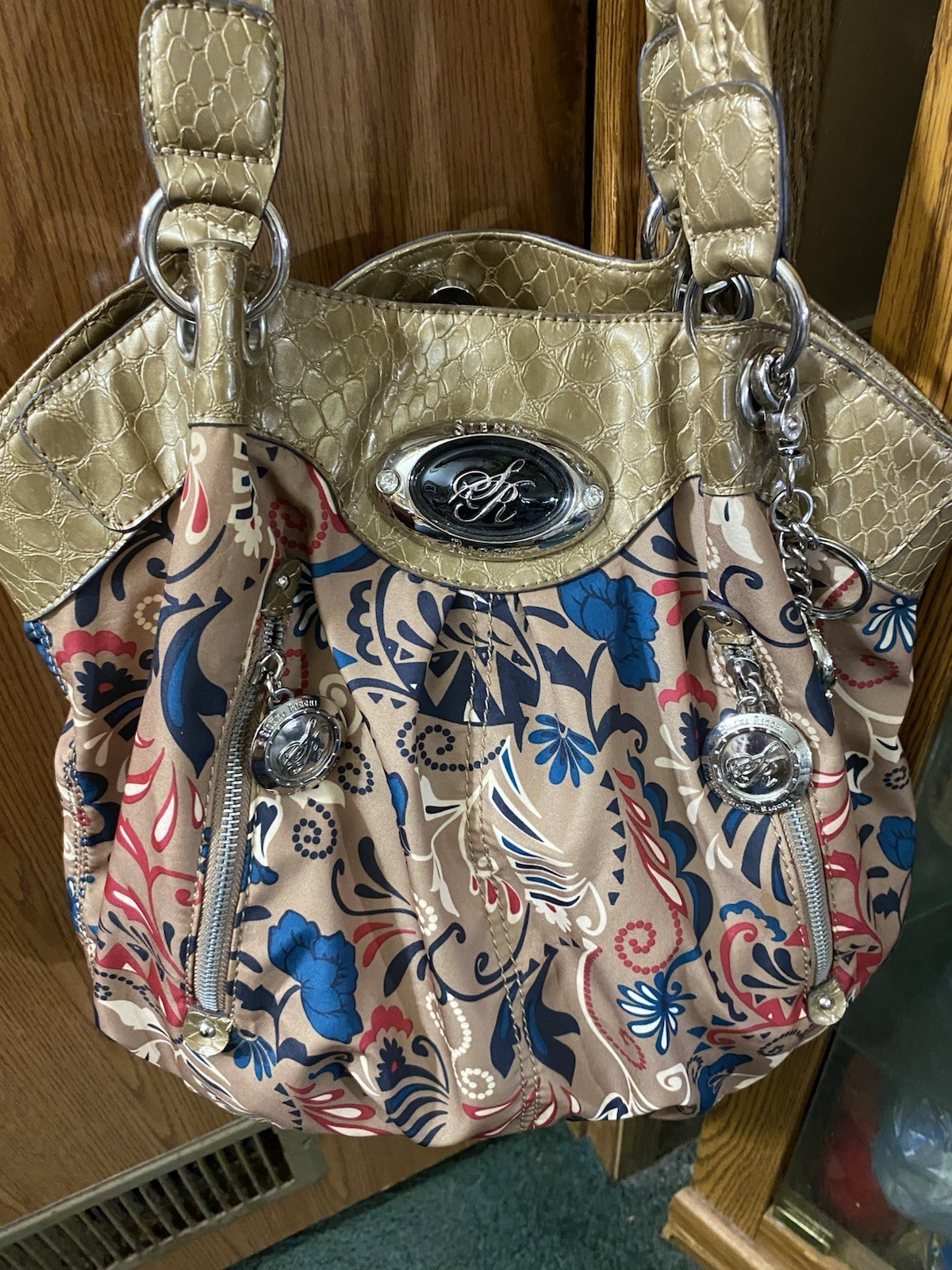 Sienna Richie Hobo Handbag/ Purse Metallic Faux Snakeskin Trim Nice Very Clean