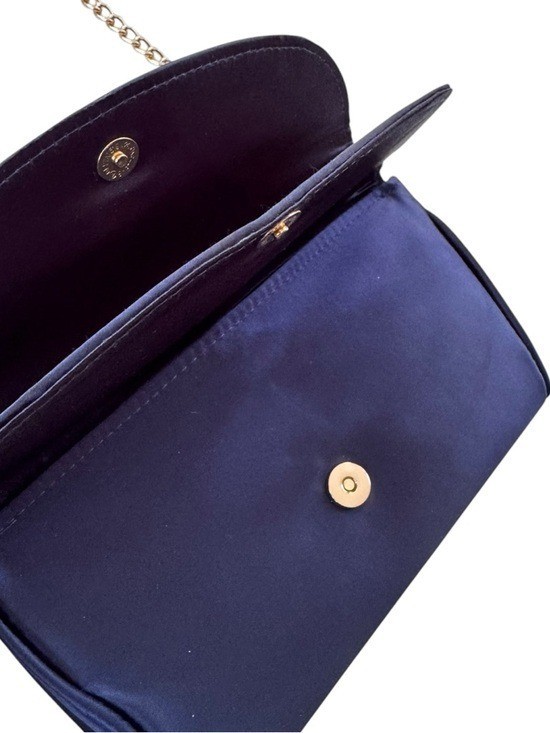 NWT JEWEL BADGLEY MISCHKA Satin Evening Amelia Bag Clutch or Shoulder Bag Navy