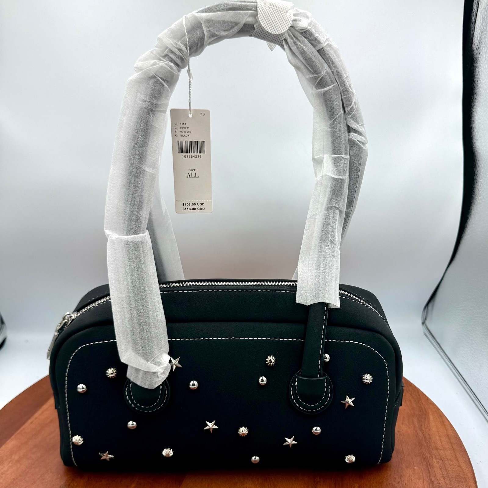 Anthropologie Melie Bianco Kennedy Studded Shoulder Bag Black Vegan Suede