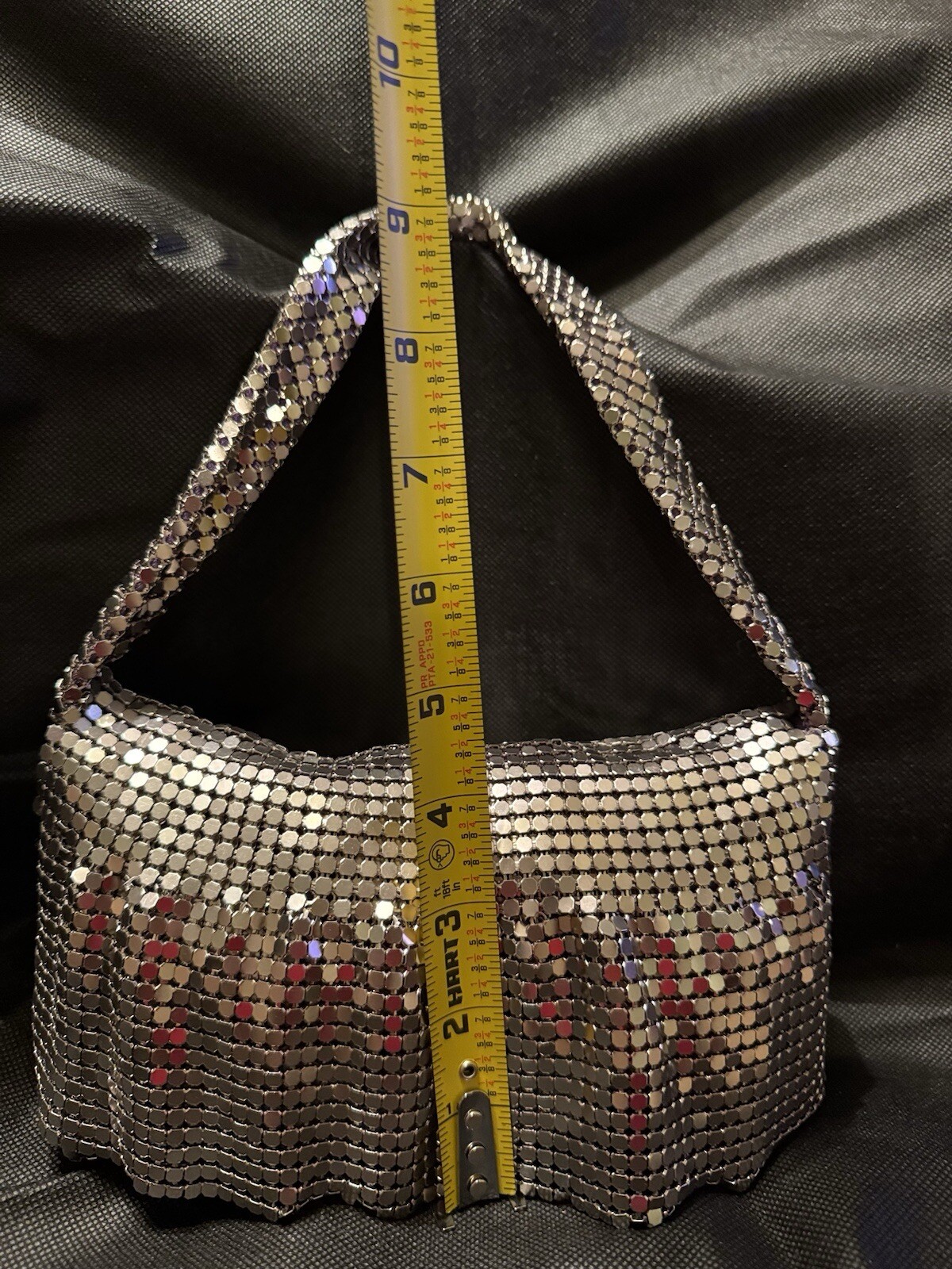 Vintage LIZ Silver Metal Mesh Handbag Purple Lining Cluth Party Wedding