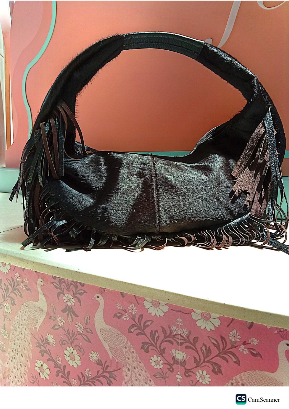Genuine Hair On Cowhide Leather Fringe Hobo Shoulder Bag Handmade Boho