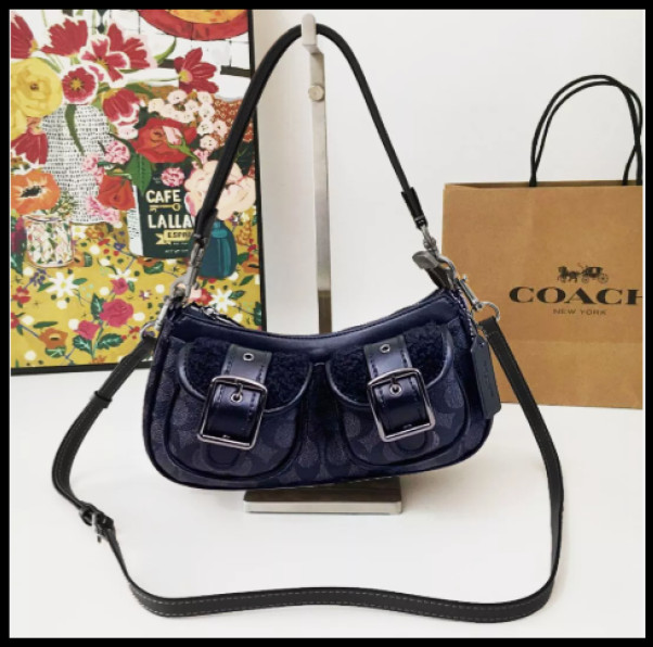 COACH Ashton Baguette Bag In Signature Canvas Black Multi CY658 Outlet NEW