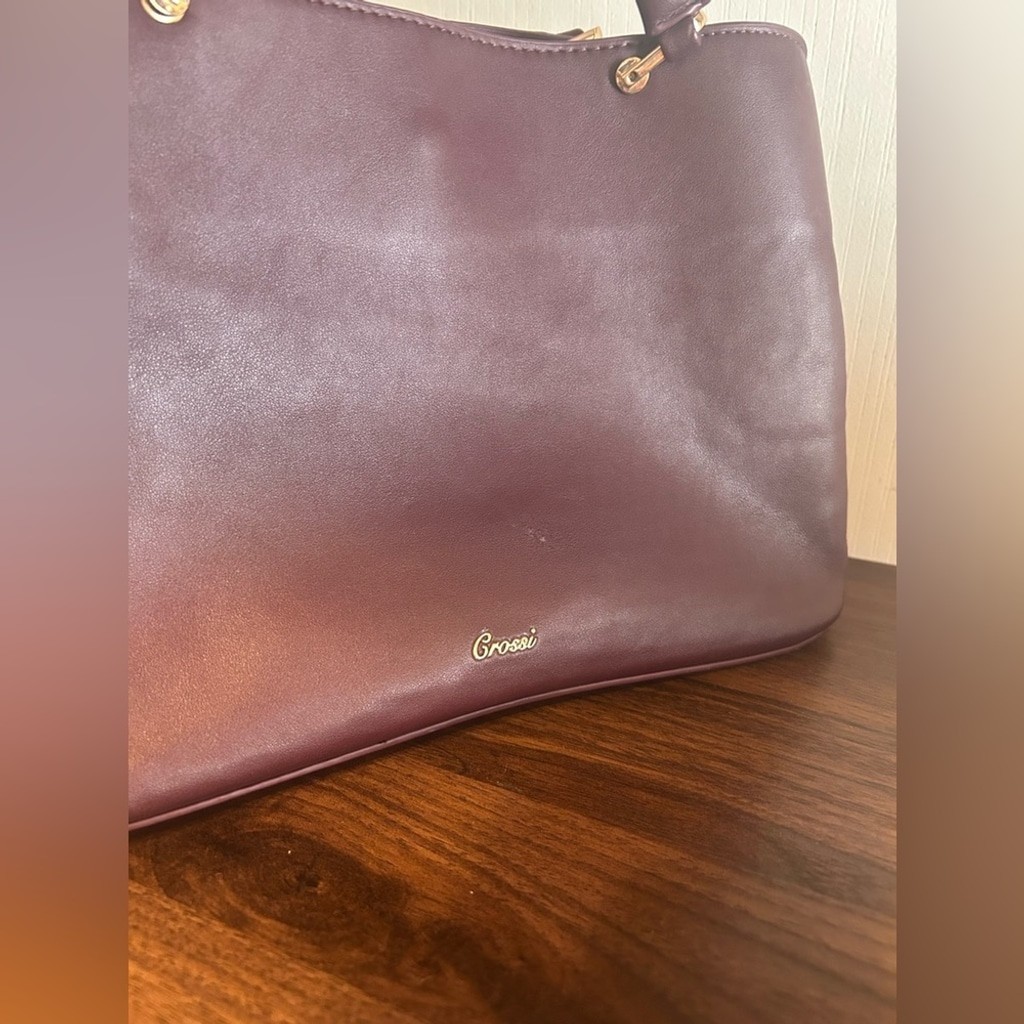 Burgundy Satchel Bag Gold V Top Handle Crossbody Strap Minimalist Purse Maroon