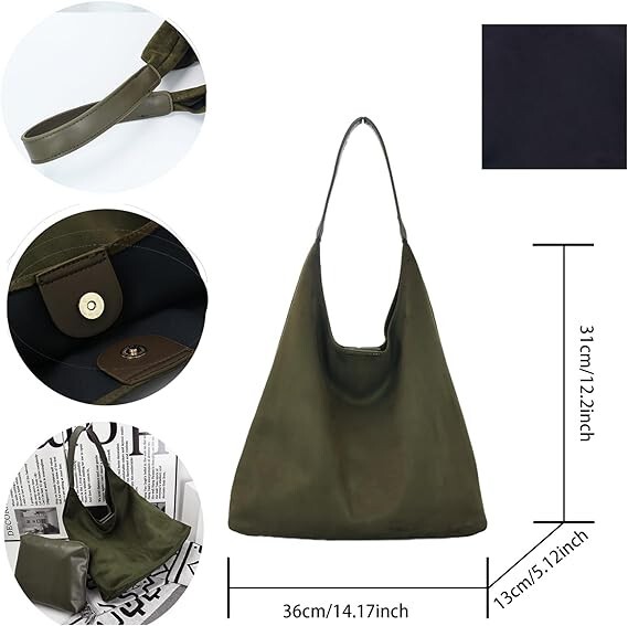 FauxSuede Hobo Bag for Women Slouchy Purse Fashionable Bag Magnetic Closure tote