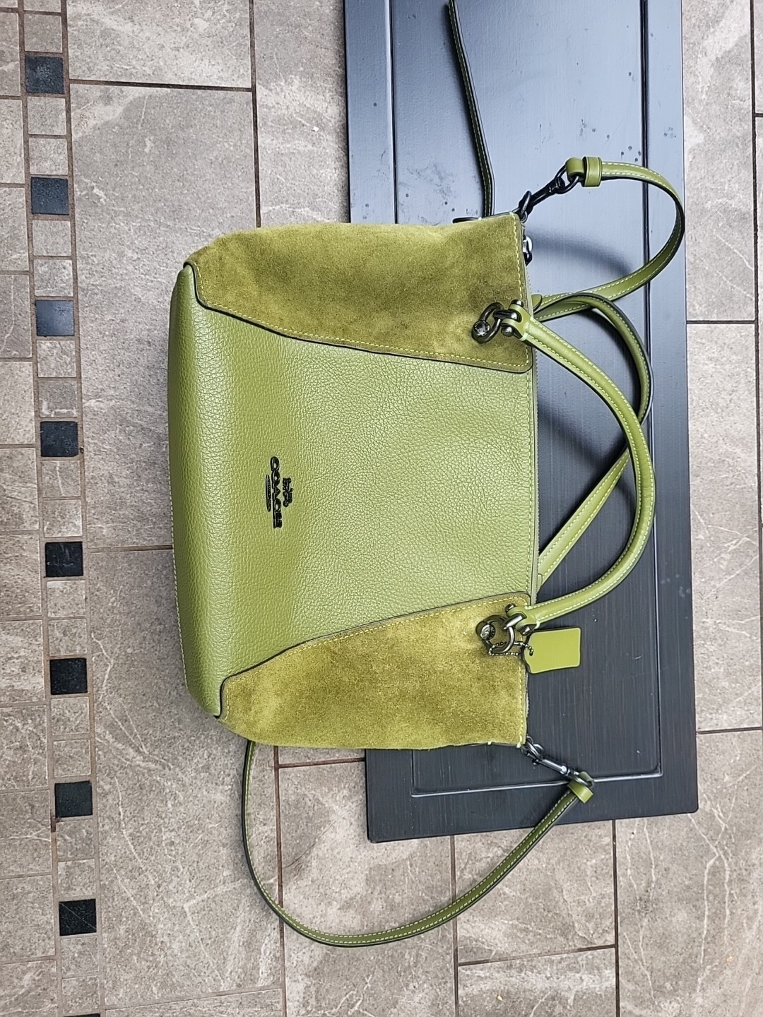 Coach Kacey Green Leather Suede Satchel Shoulder Crossbody Handbag Purse CC828