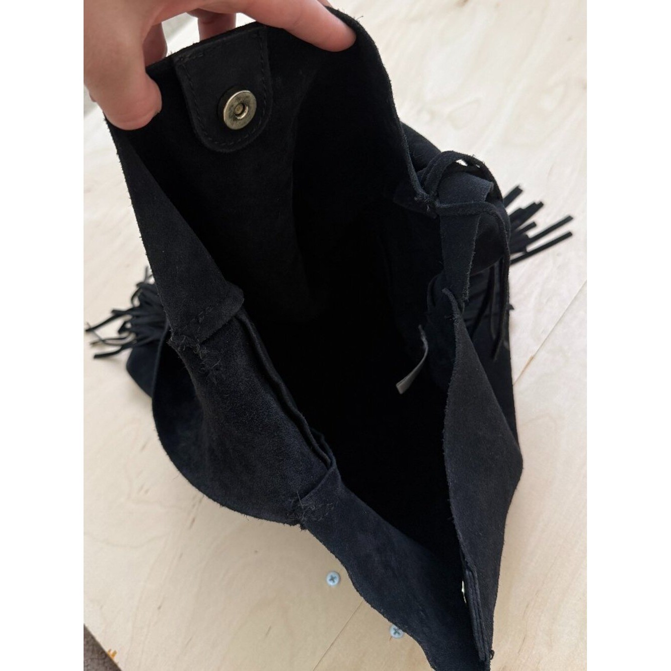Johnny Was Flawed Nero Italian Suede Fringe Hobo Bag Black