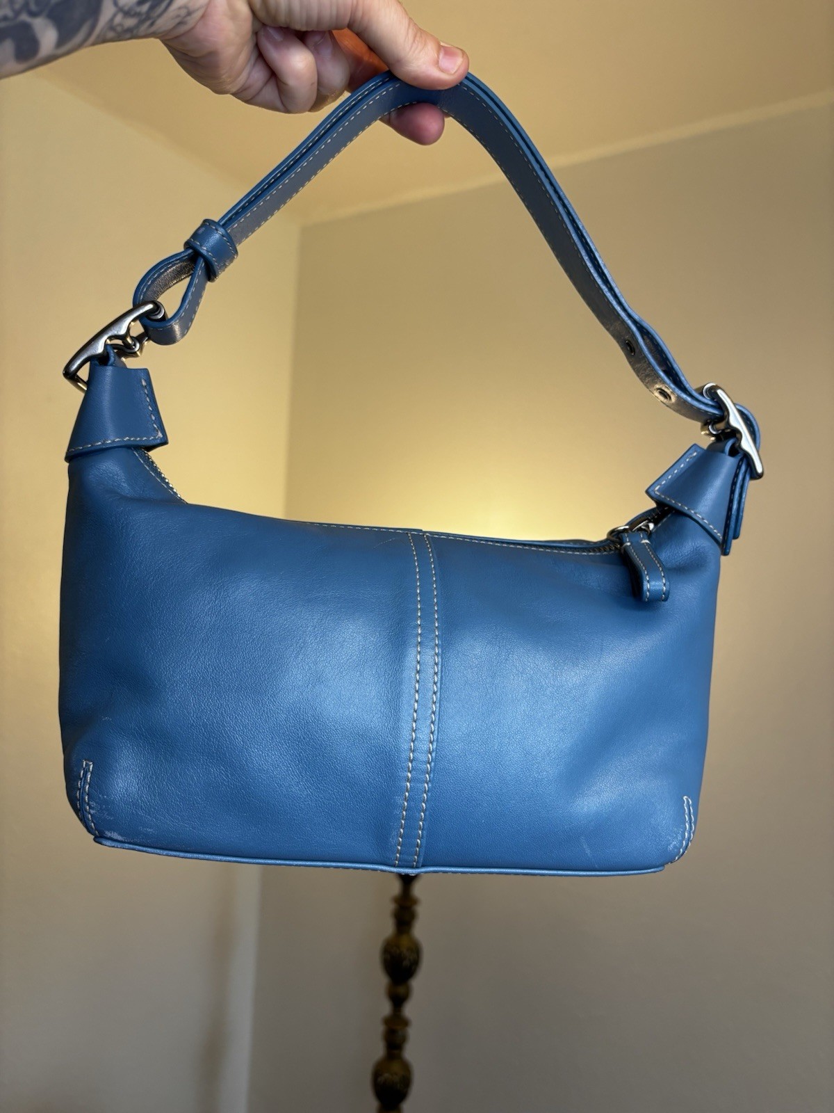 Vintage Coach Blue Leather Mini Baguette Shoulder Bag Style 9564 Y2K