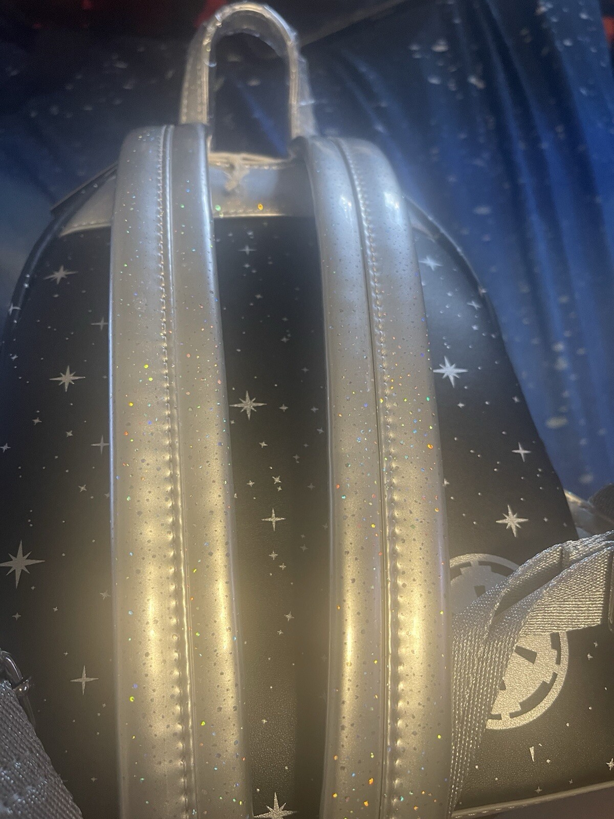 NWT DAMAGE BOTTOM RIGHT- Loungefly Star Wars Darth Vader Glitter Mini Backpack