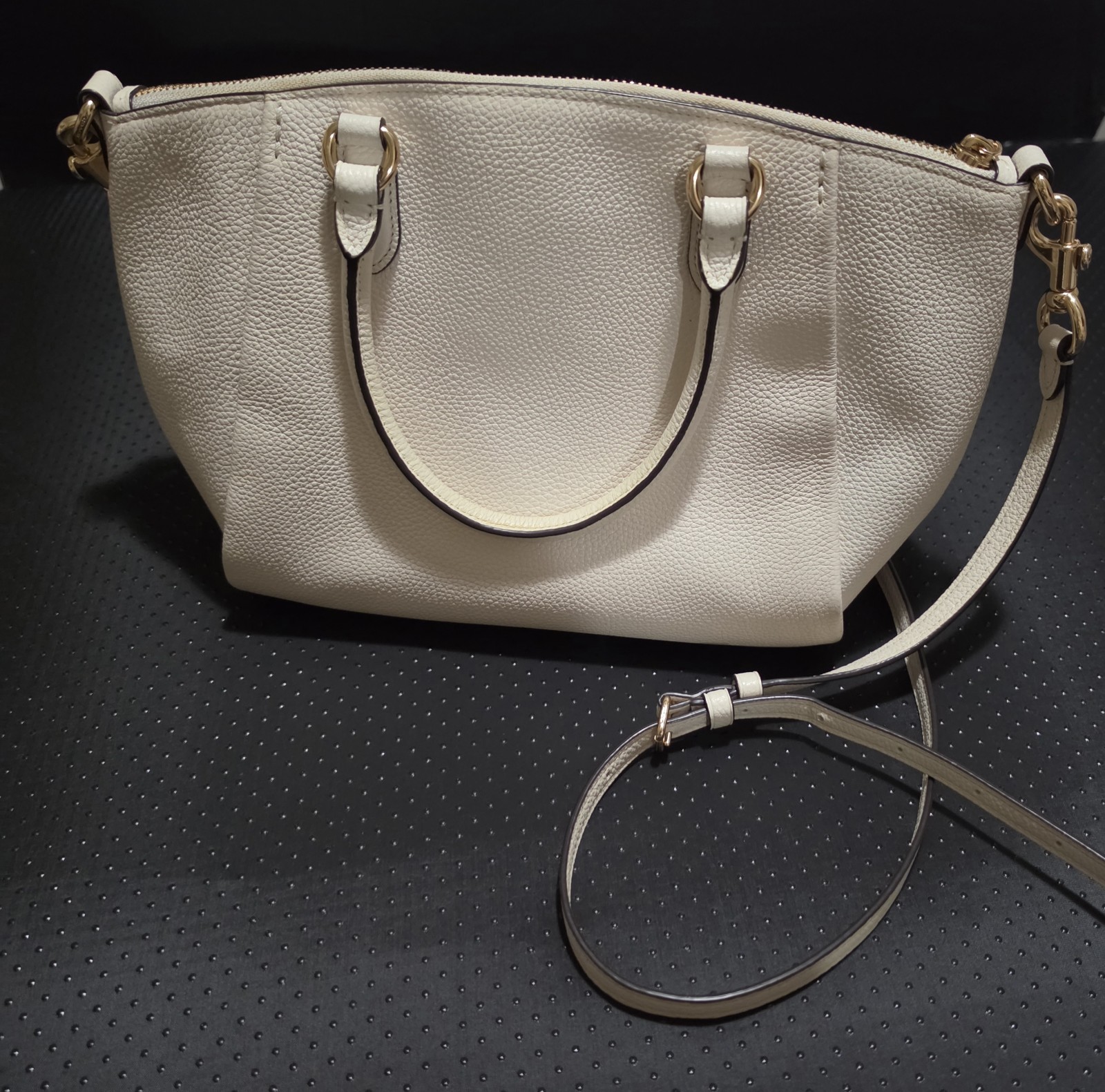 Coach Elise Ivory / Gold Pebbled Leather Bag Satchel Crossbody Bag 79316