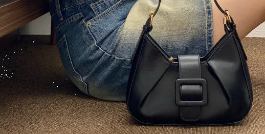 Black belt trendy half-moon shoulder bag
