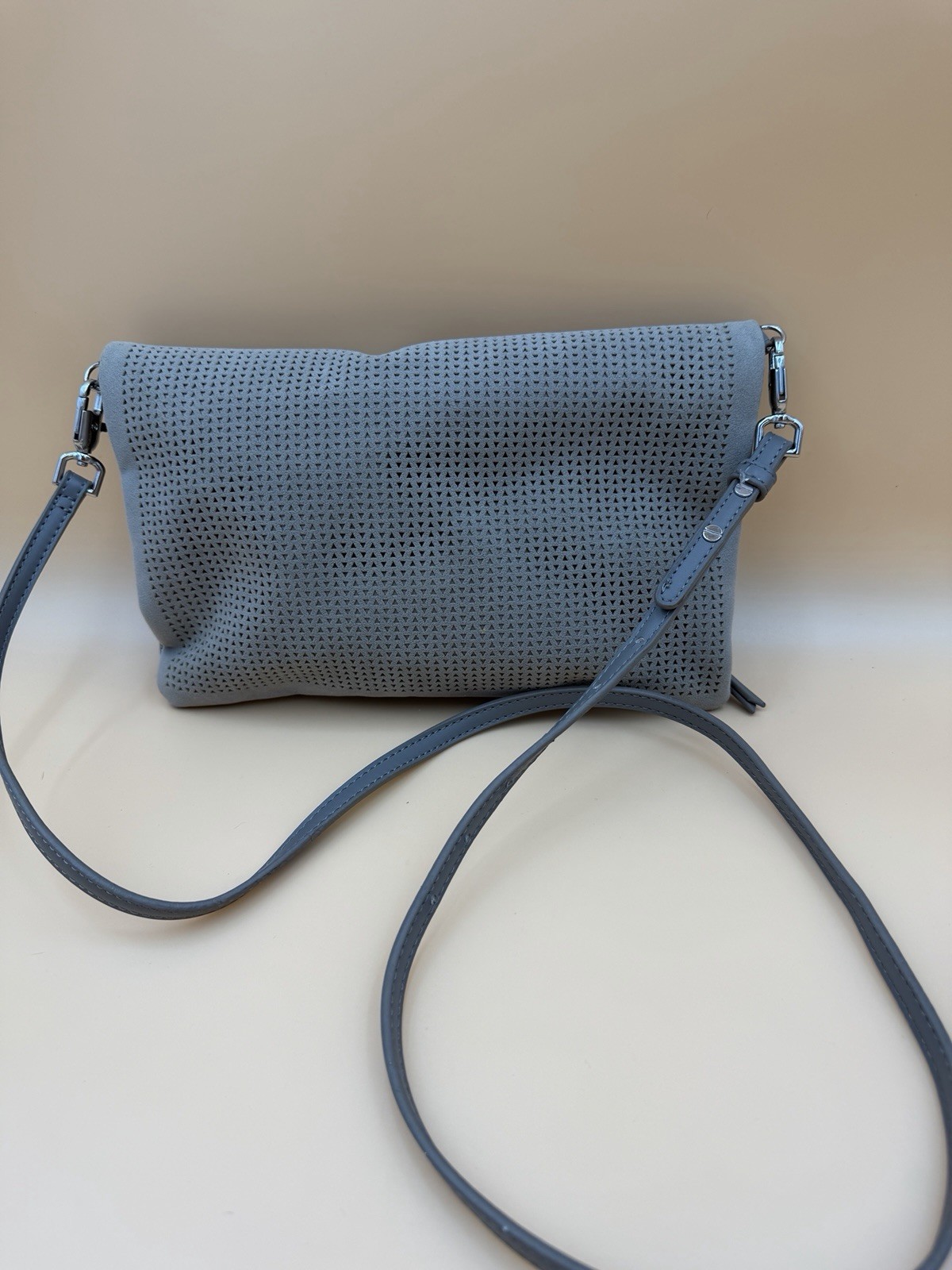 Stella And Dot Waverly Crossbody Slate Gray Metallic Clutch EUC Convertible