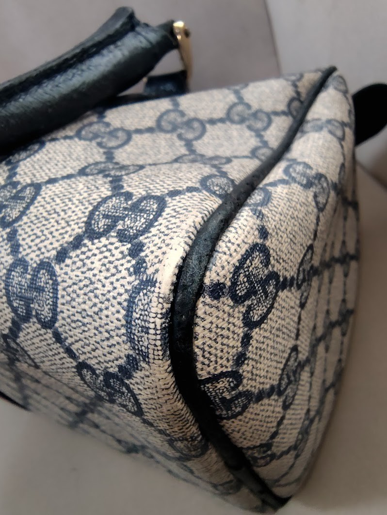 Vintage Gucci Hand Bag Sherry Navy Mini Boston Bag PVC Authentic 446T0403