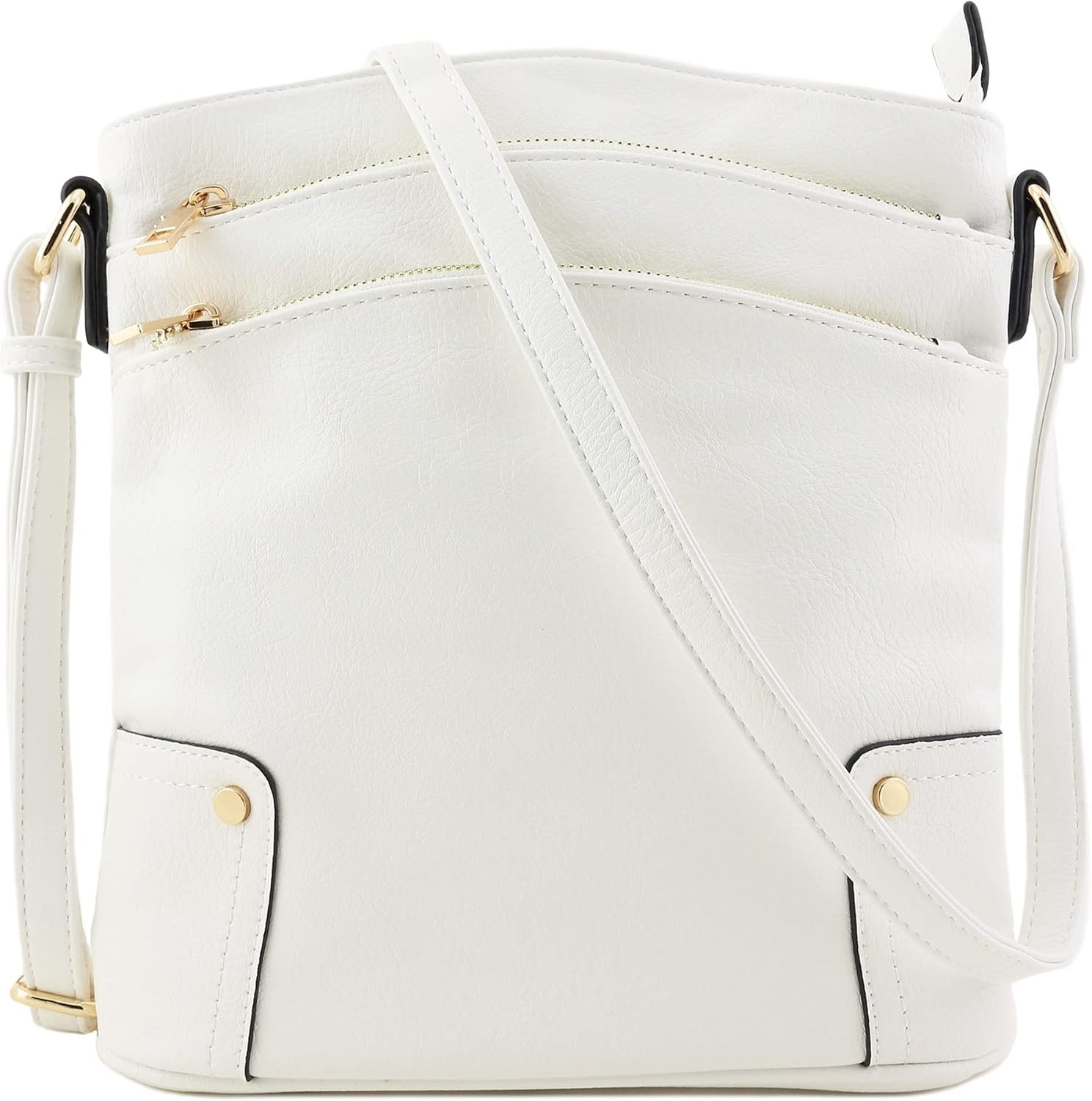 Lightweight Triple Zip Crossbody Bag – Spacious Faux Leather Handbag, 11 Inches