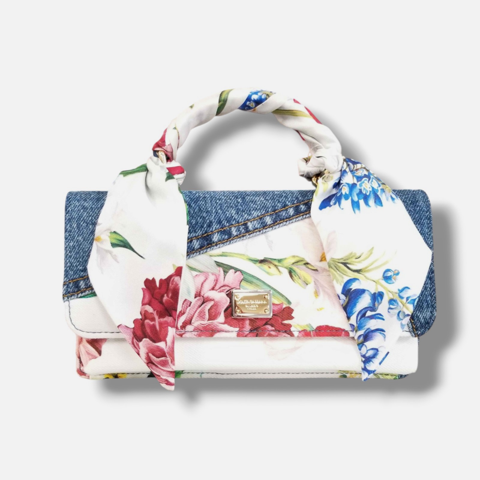 Dolce & Gabbana Exclusive Womens Blue Sicily Floral Denim Wallet Clutch Hand Bag