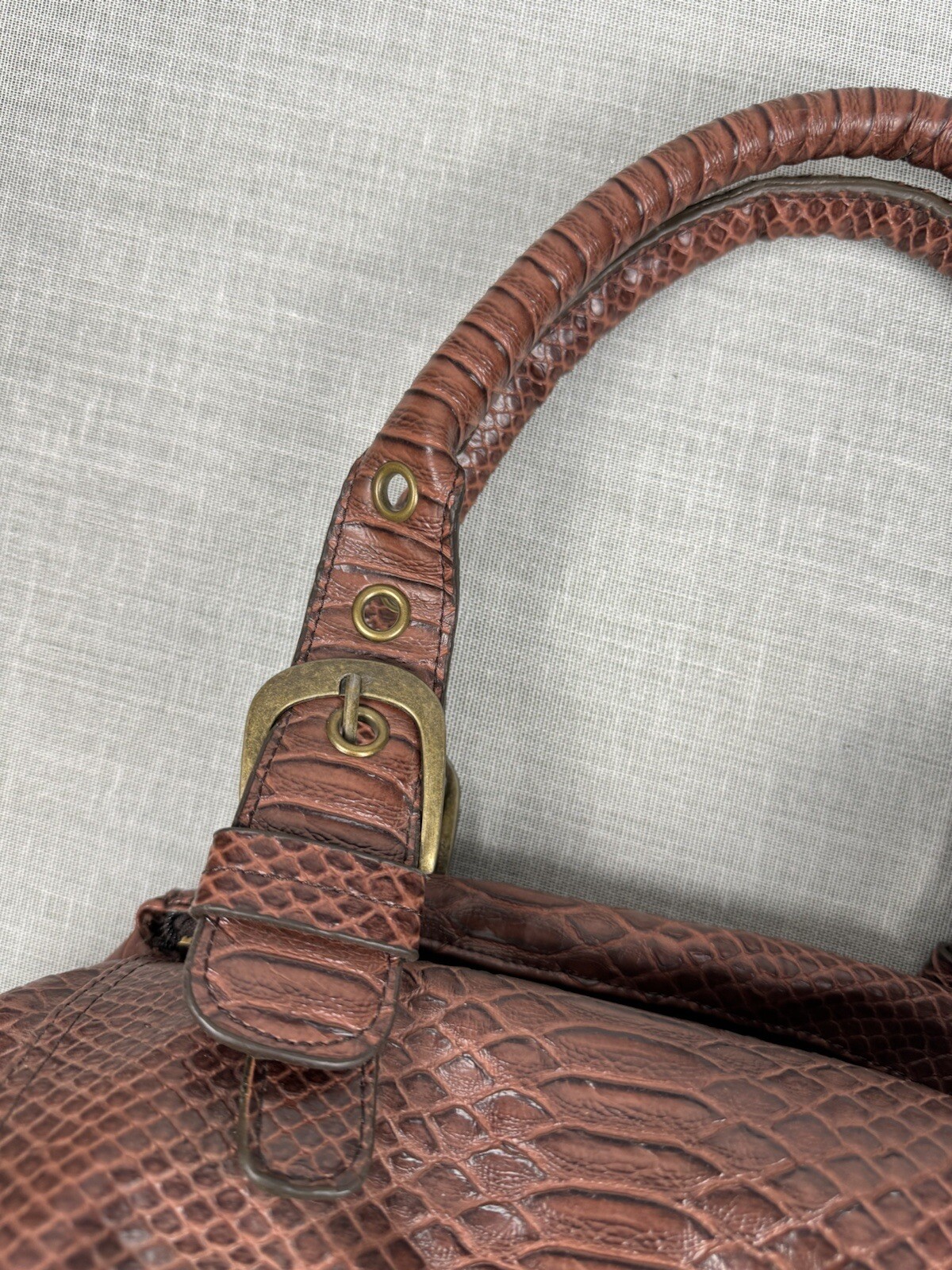 Brown Croc Print Shoulder Purse Buckle Grommets Edgy Grunge Fall Chic Y2K Bag