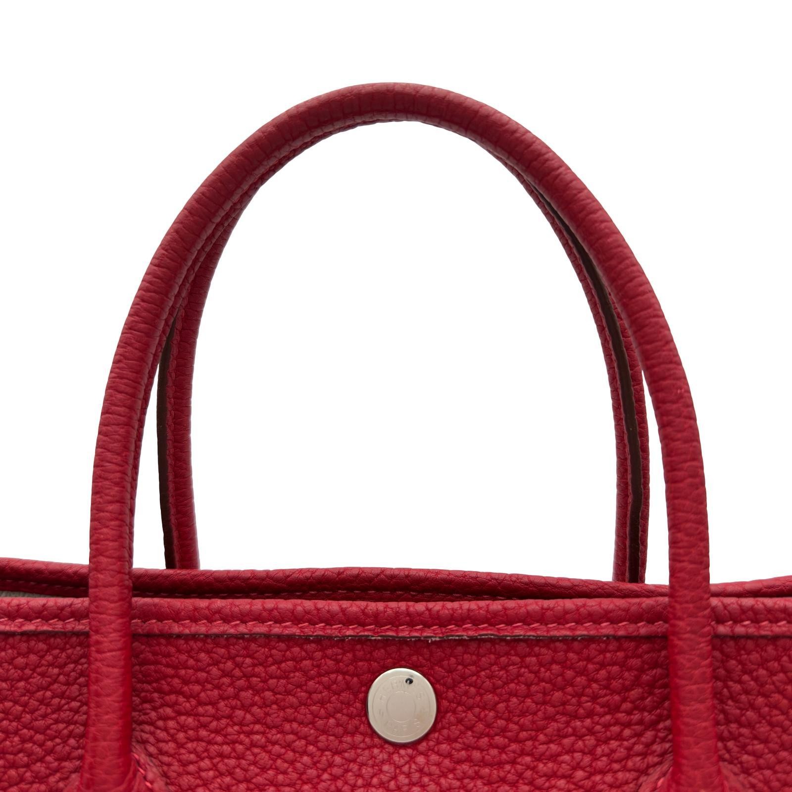 Hermes Garden Party TPM Tote Bag Snap Handbag Rouge Garance Negonda Leather 99