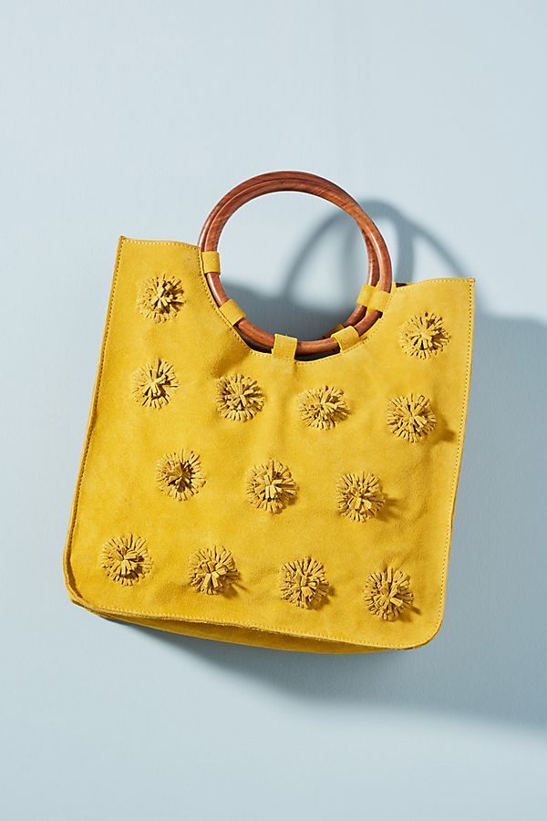 NEW Anthropologie Alana Pom-Pom Tote Bag MSRP: $188 Suede
