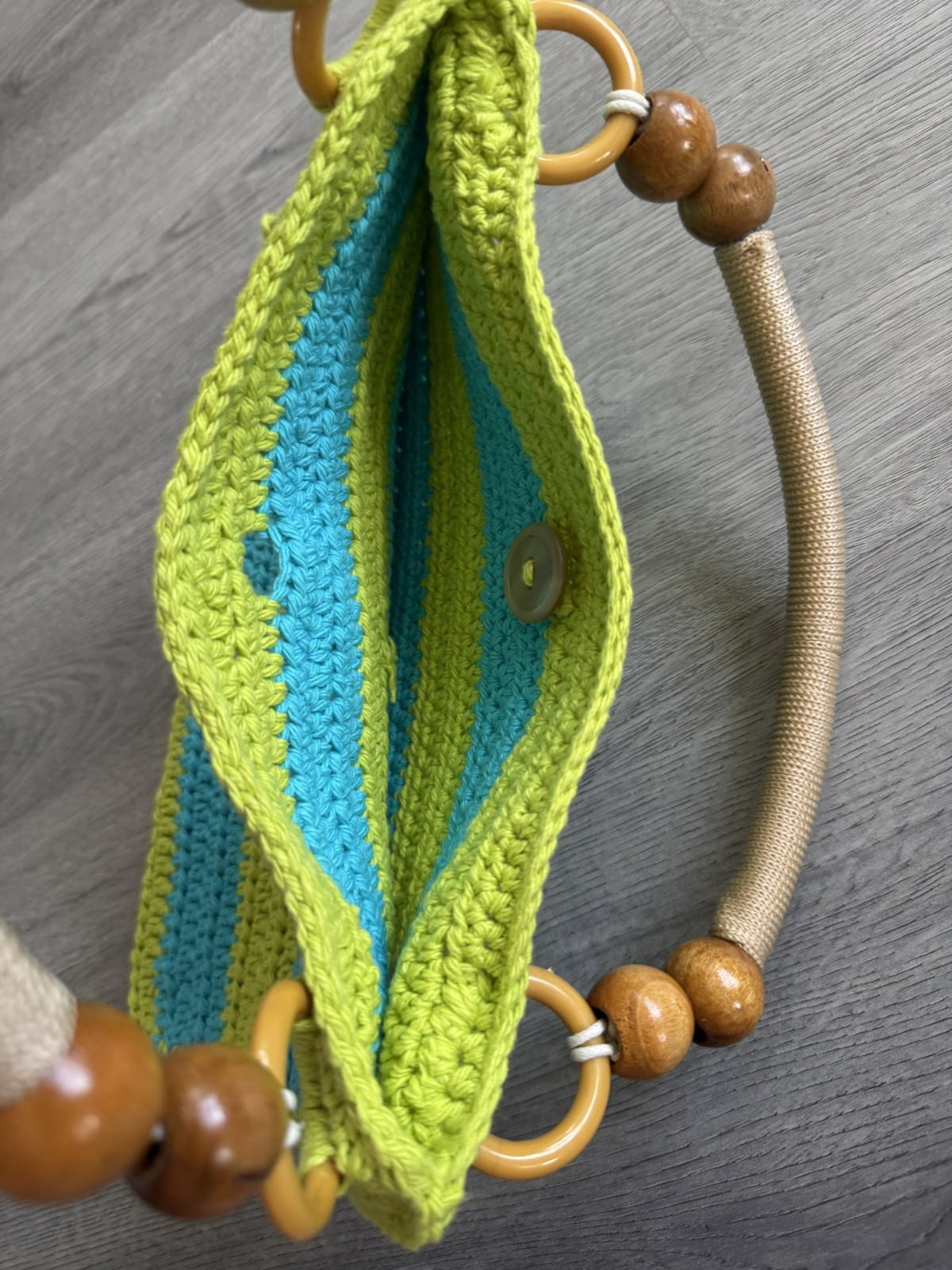 Colorful Crochet Shoulder Bag Purse Handmade Stripped Blue & Lime Green Handbag