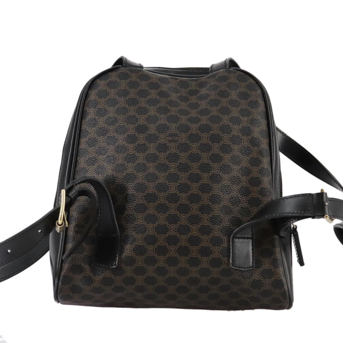 CELINE Macadam Canvas Backpack PVC Leather Black Silver Auth 105774