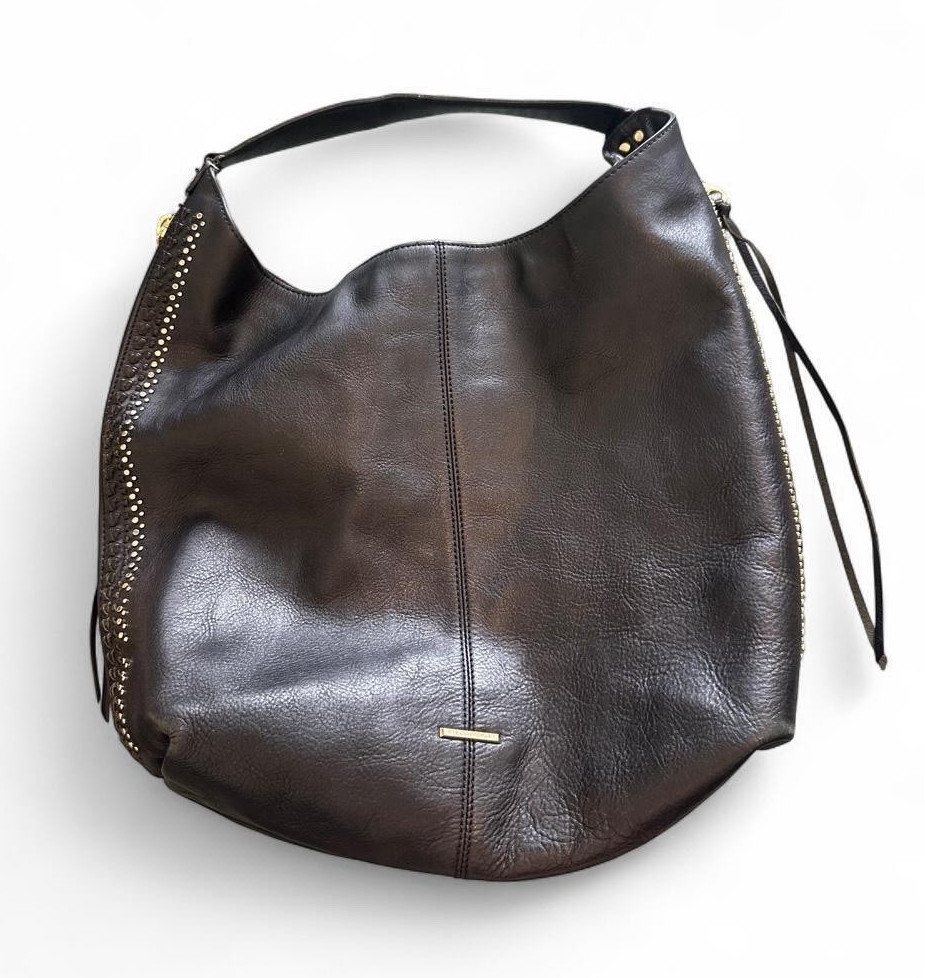 Rebecca Minkoff Black Studded Zip Hobo Shoulder Bag Gold Hardware Lined Pockets