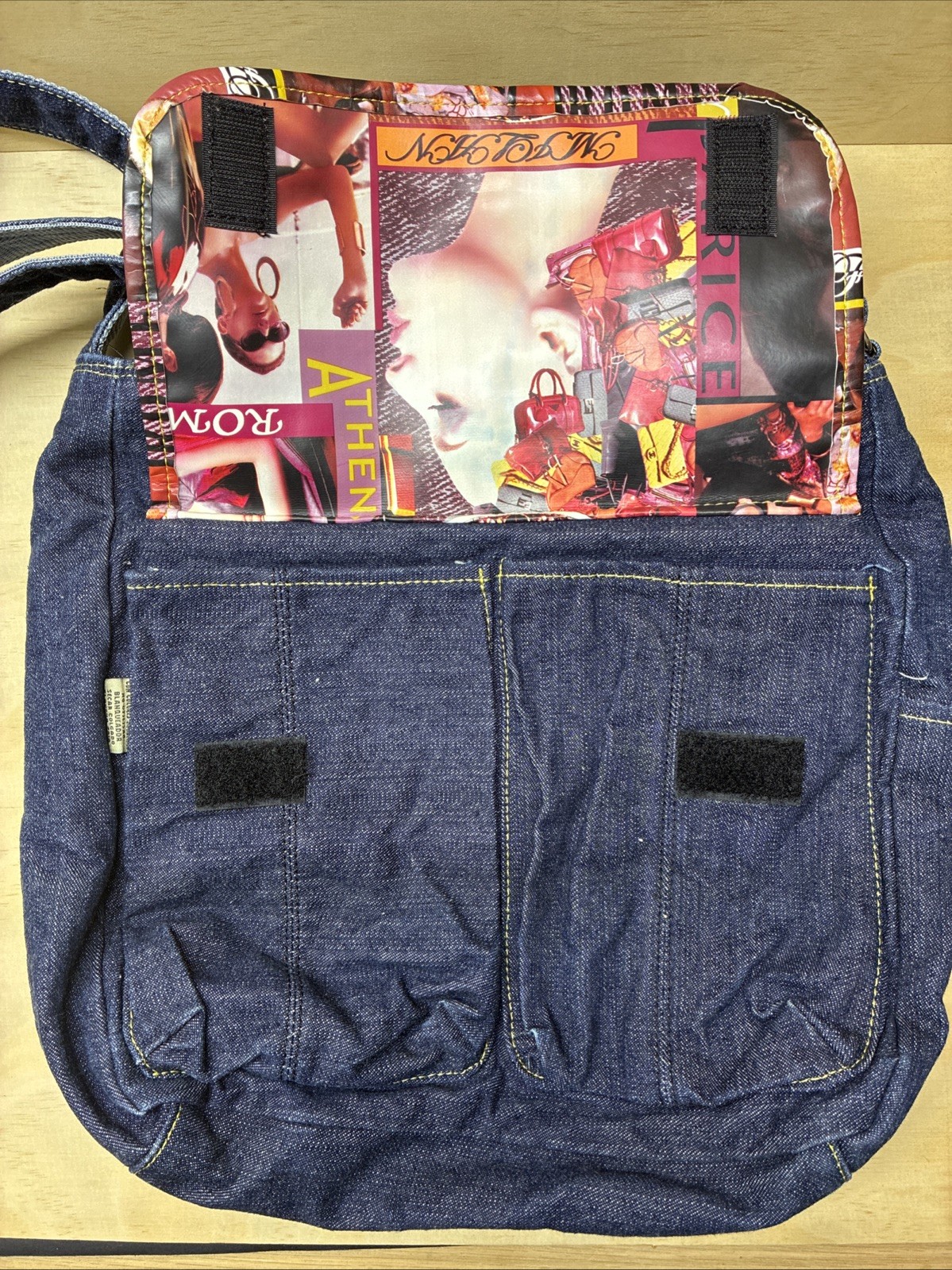 Eastpak Denim Messenger Bag Morocco Travel Photo Collage Flap Shoulder Bag